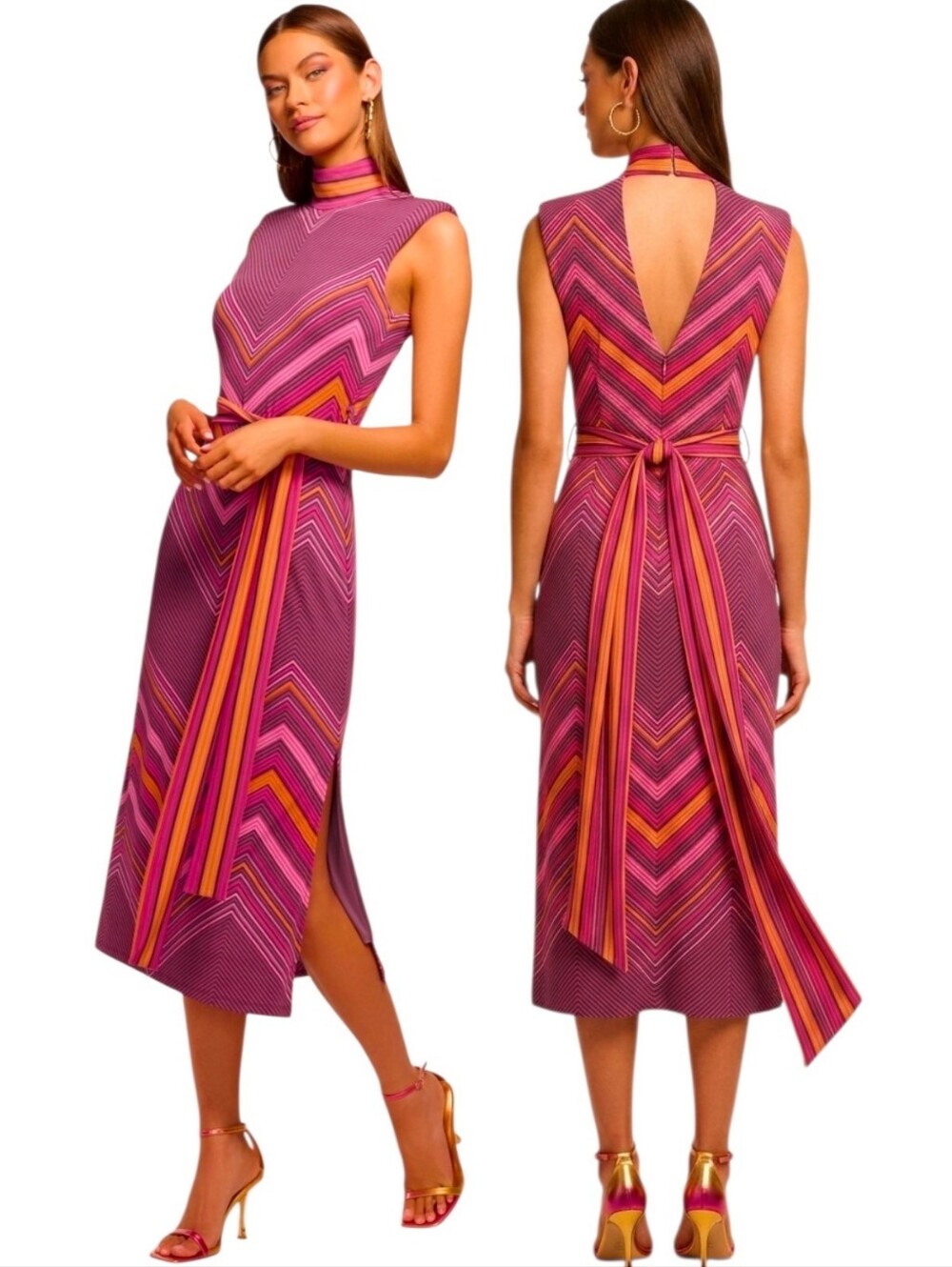 RAMY BROOK 'Karolina' Chevron Knit Midi Dress - Size L